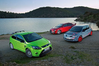Ford Focus RS, Renault Megane R26R, Mitsubishi Evo X